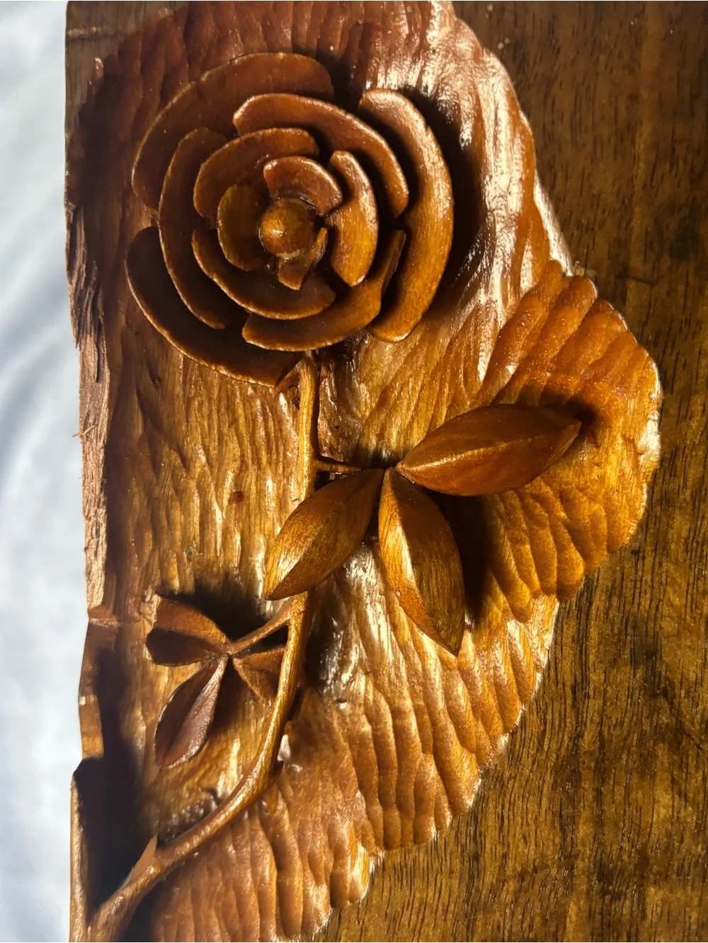 Hand Carved Wood Rose Wall Art Rustic Floral Plaque 8.5x5 Decor